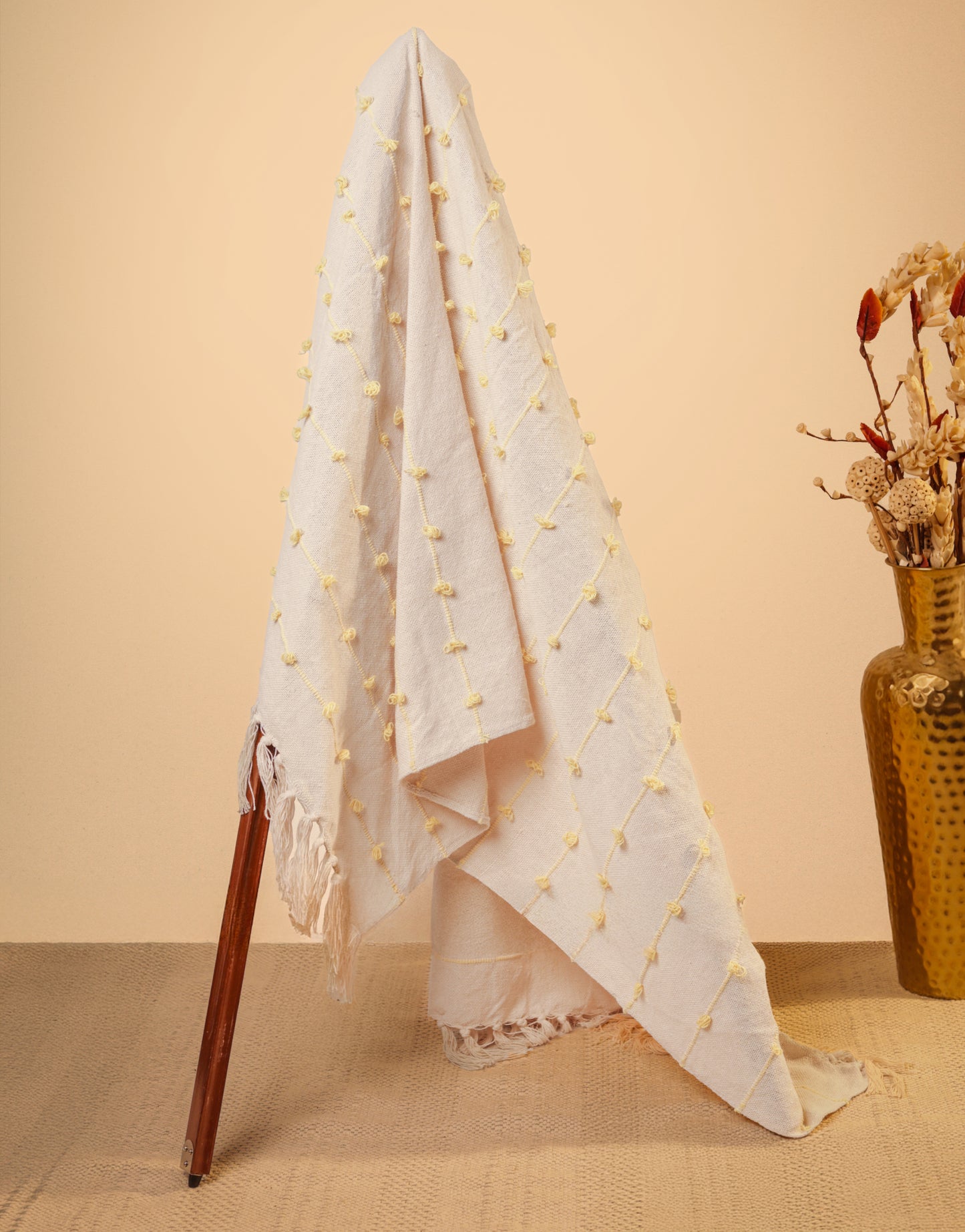 Pure Cotton Beige & Yellow Sofa Throw