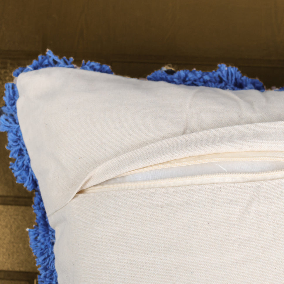 Blue Fringe Cushion Cover 18"x18"