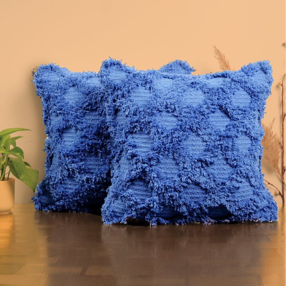 Blue Fringe Cushion Cover 18"x18"