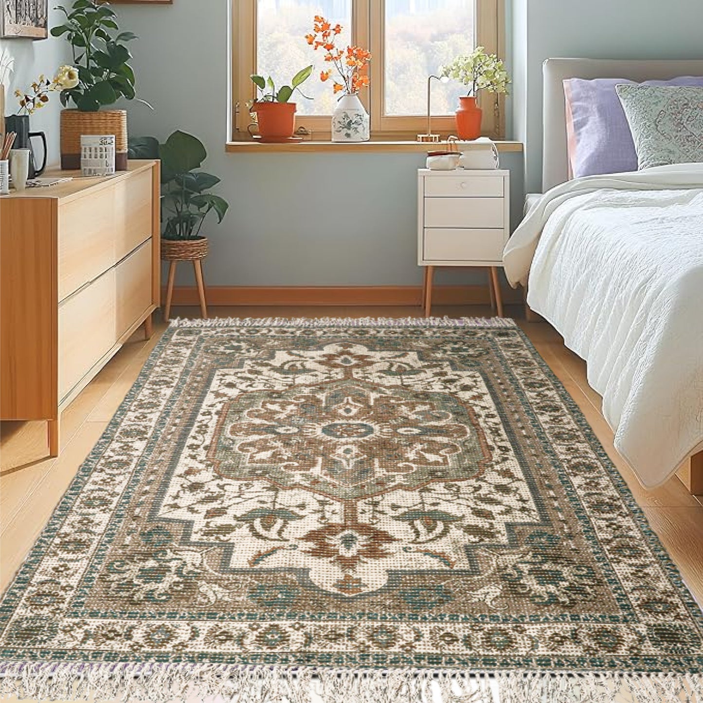 Green Cotton & Jute Floor Carpet