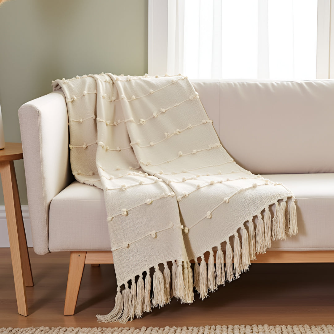 Pure Cotton Beige Sofa Throw