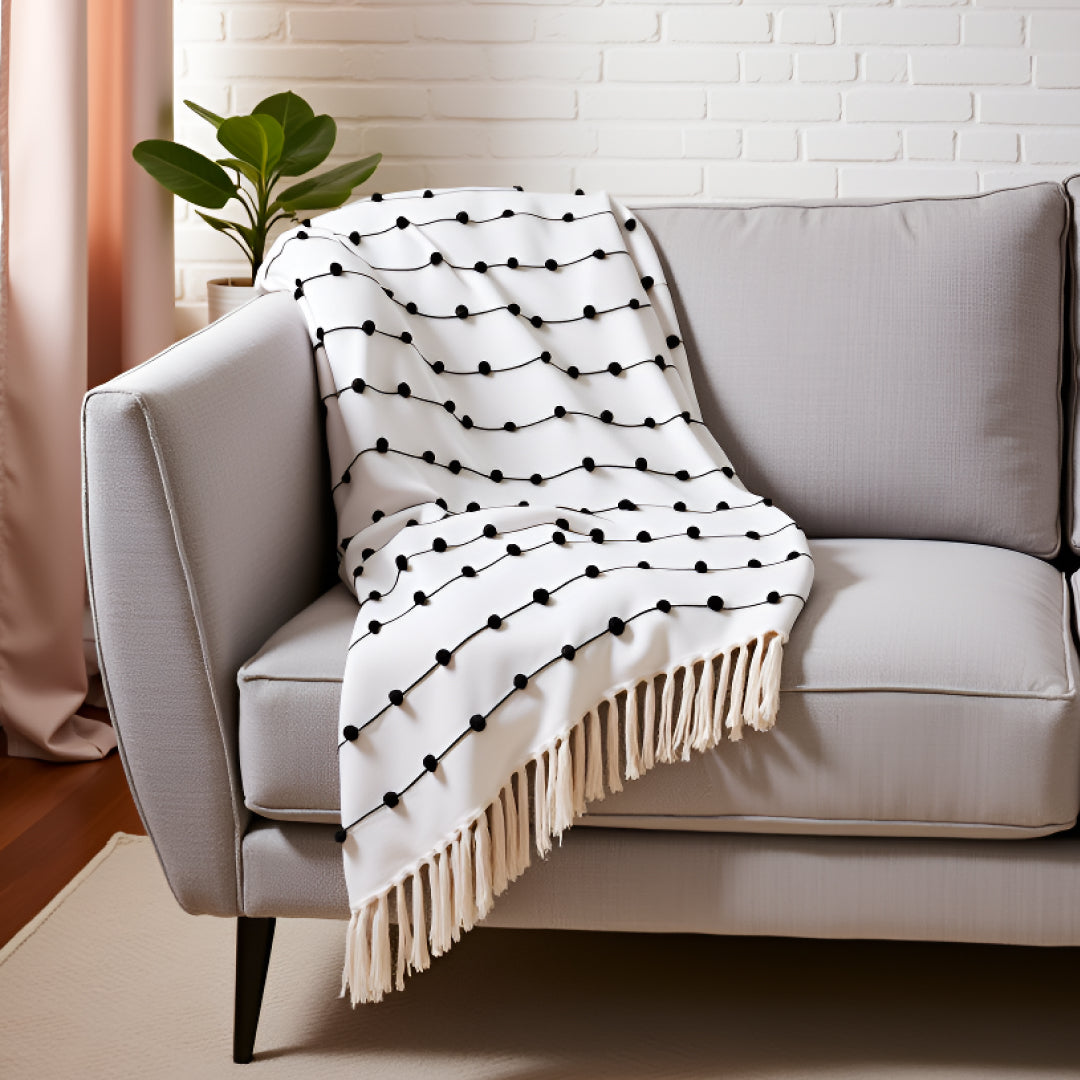 Pure Cotton Beige & Black Sofa Throw