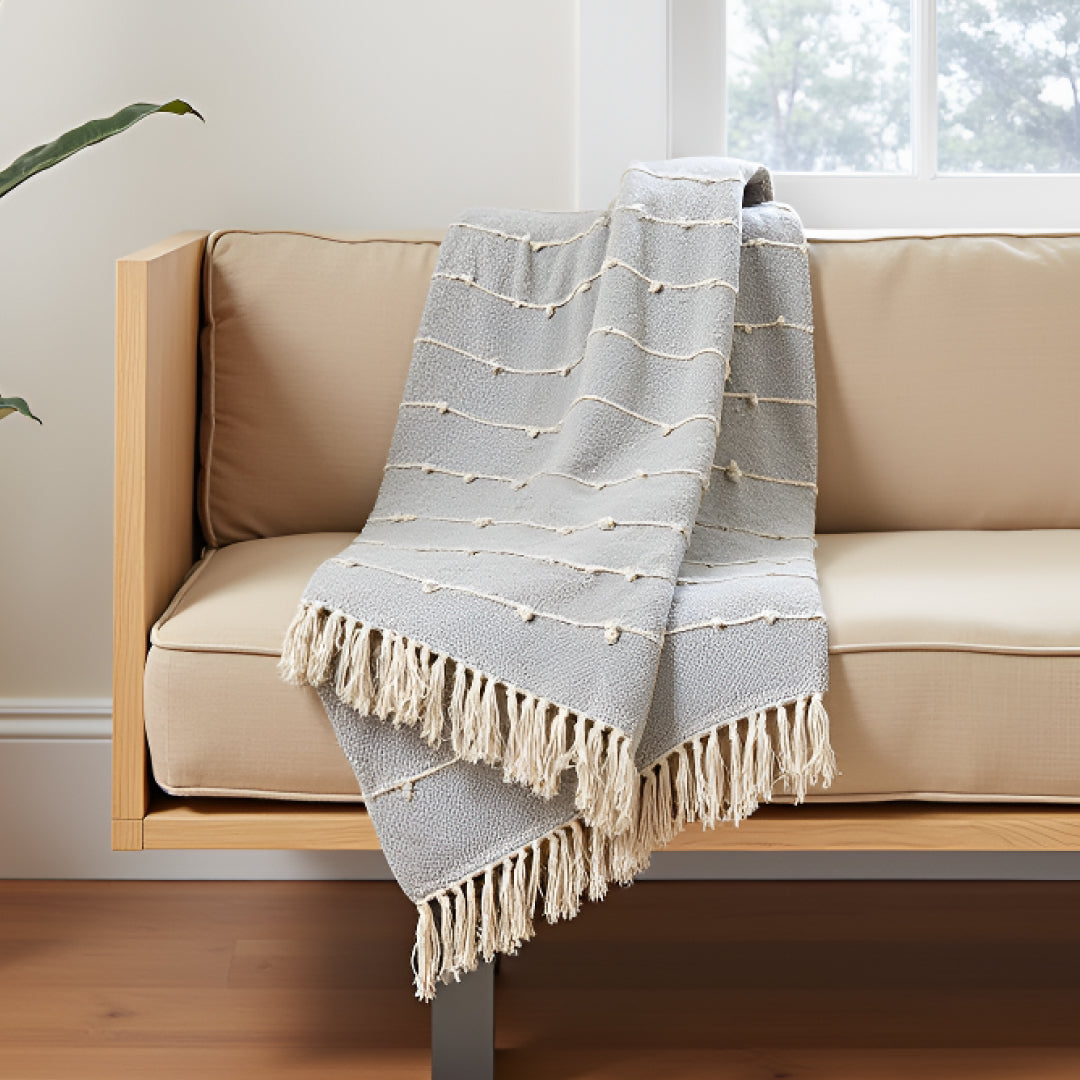 Pure Cotton Smoke Grey Sofa Throw