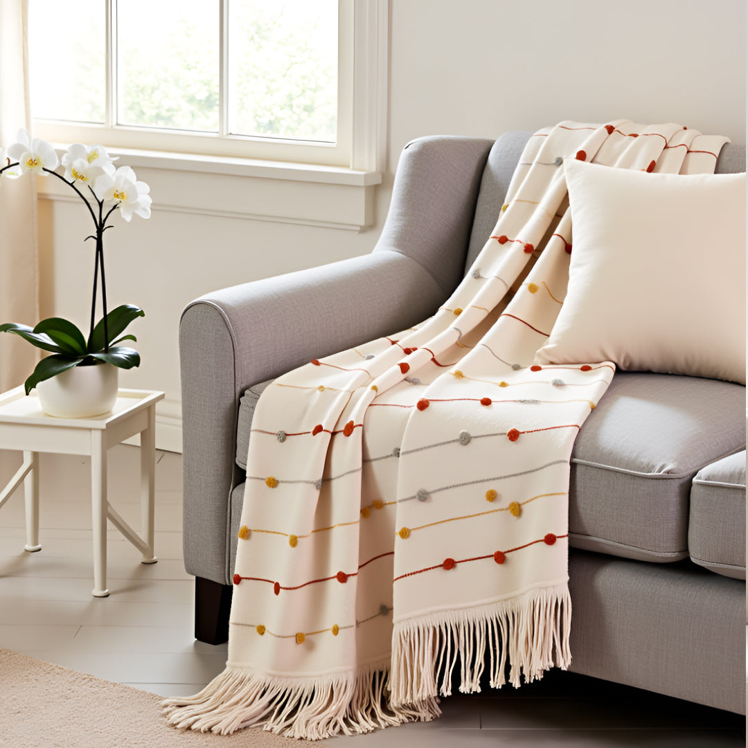Pure Cotton Beige Multi Sofa Throw