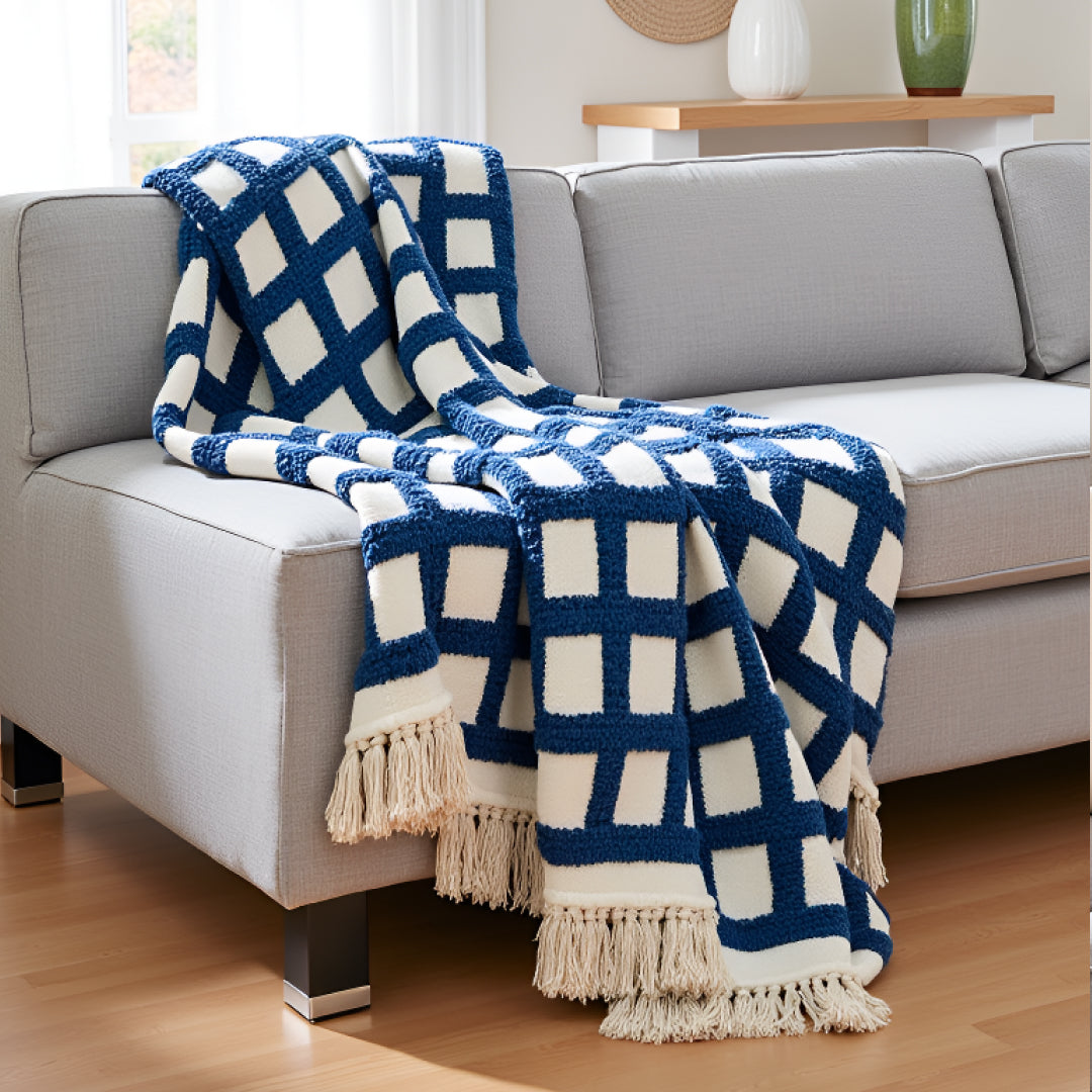 Pure Cotton White & Blue Throw