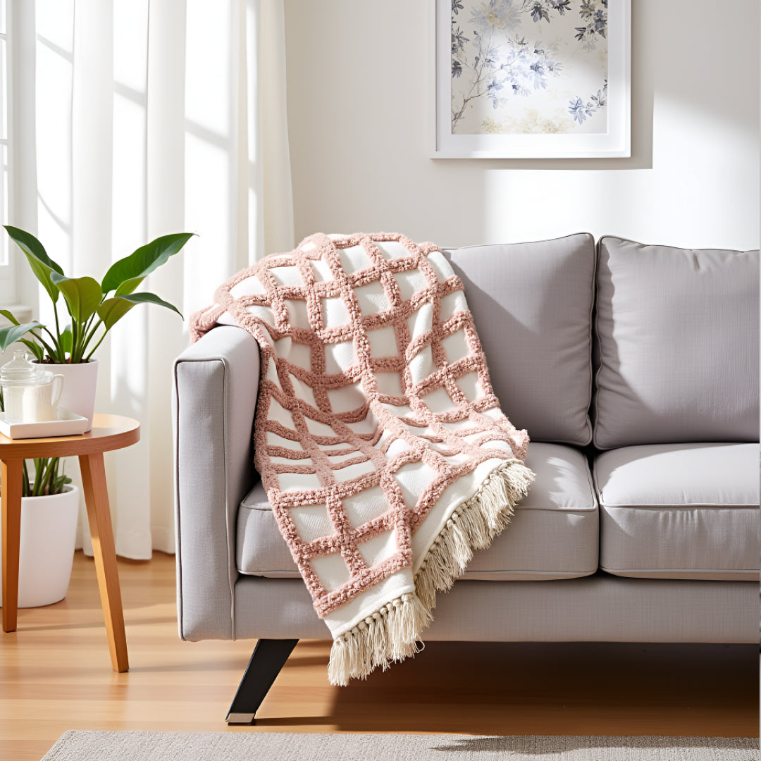 Pure Cotton White & Summer Pink Throw