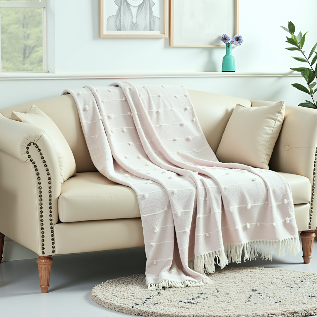 Pure Cotton Pink Sofa Throw