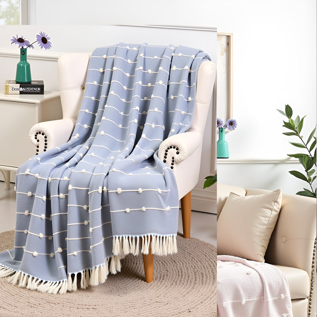 Pure Cotton Blue Sofa Throw