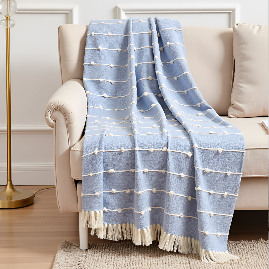 Pure Cotton Blue Sofa Throw