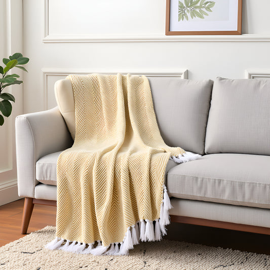 Pure Cotton Yellow Sofa Throw