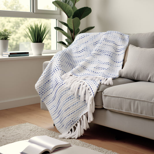 Pure Cotton Blue Multi Sofa Throw