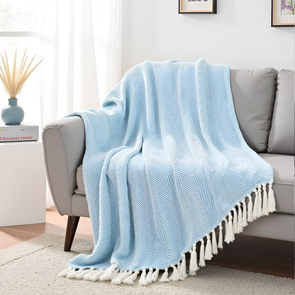 Pure Cotton Sky Blue Sofa Throw
