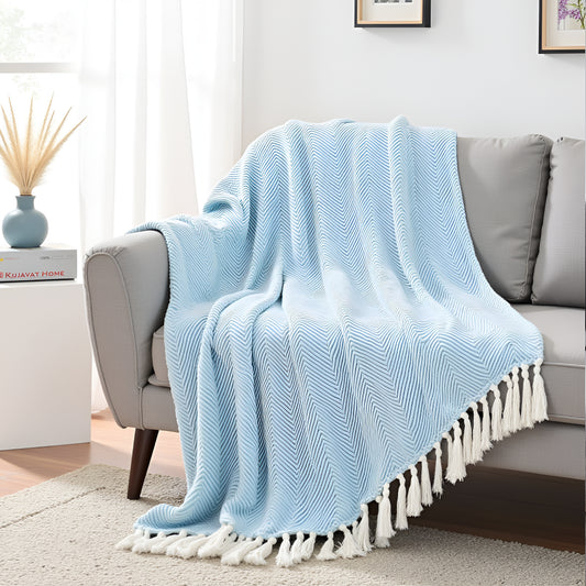 Pure Cotton Sky Blue Sofa Throw