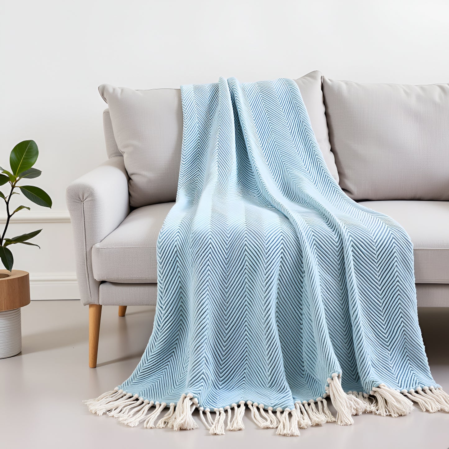 Pure Cotton Sky Blue Sofa Throw