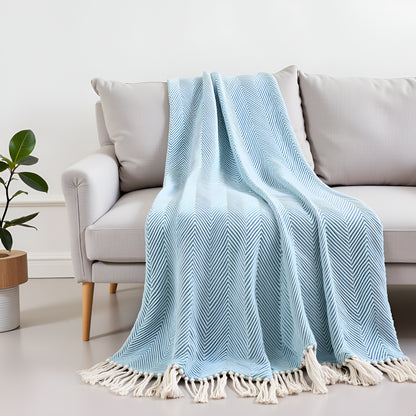 Pure Cotton Sky Blue Sofa Throw