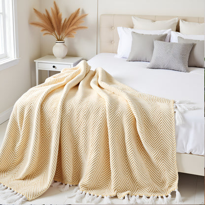 Pure Cotton Yellow Sofa Throw