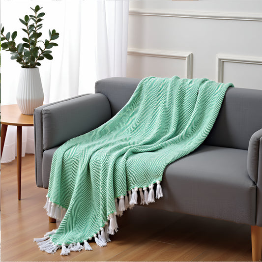 Pure Cotton Green Sofa Throw
