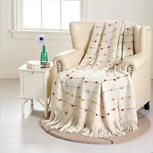 Pure Cotton Beige Multi Sofa Throw