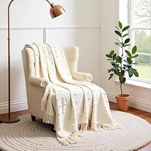 Pure Cotton Beige Sofa Throw