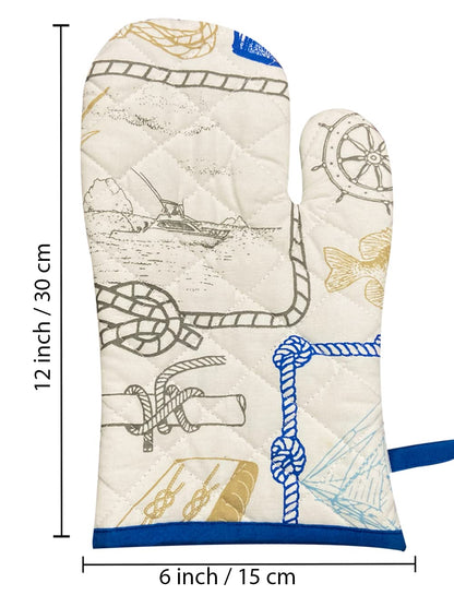White & Blue Oven Glove - 6X12 Inches