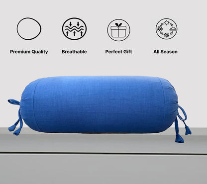 Sky Blue Cotton Bolster Cover (Pack of 2)