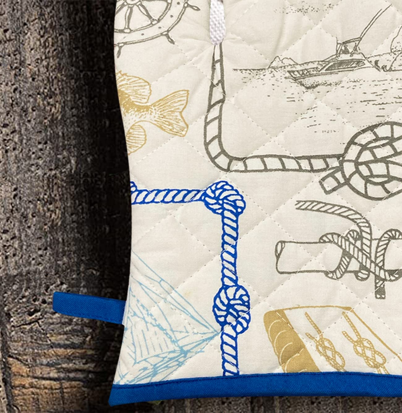 White & Blue Oven Glove - 6X12 Inches