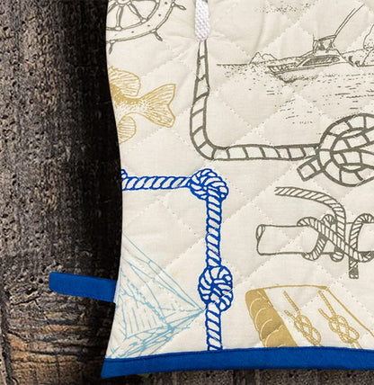 White & Blue Oven Glove - 6X12 Inches