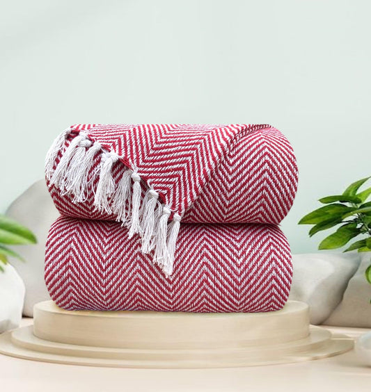 Pure Cotton Red Sofa Throw - Pack of 2