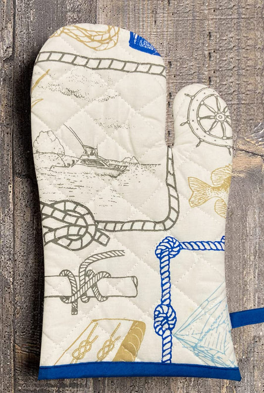 White & Blue Oven Glove - 6X12 Inches