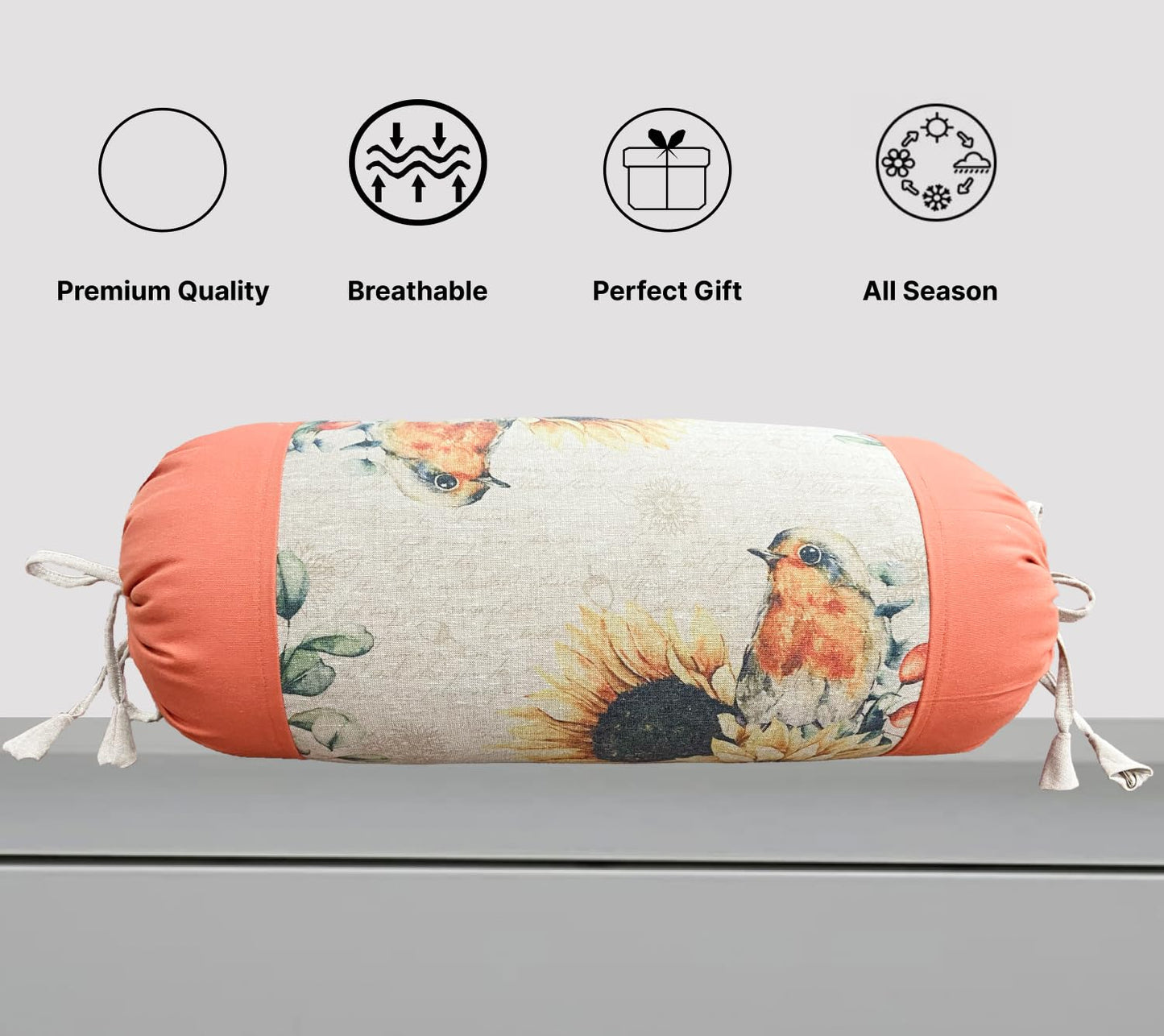 Orange Multi Cotton Bolster Cover (Pack of 2)