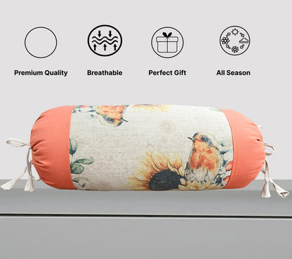 Orange Multi Cotton Bolster Cover (Pack of 2)