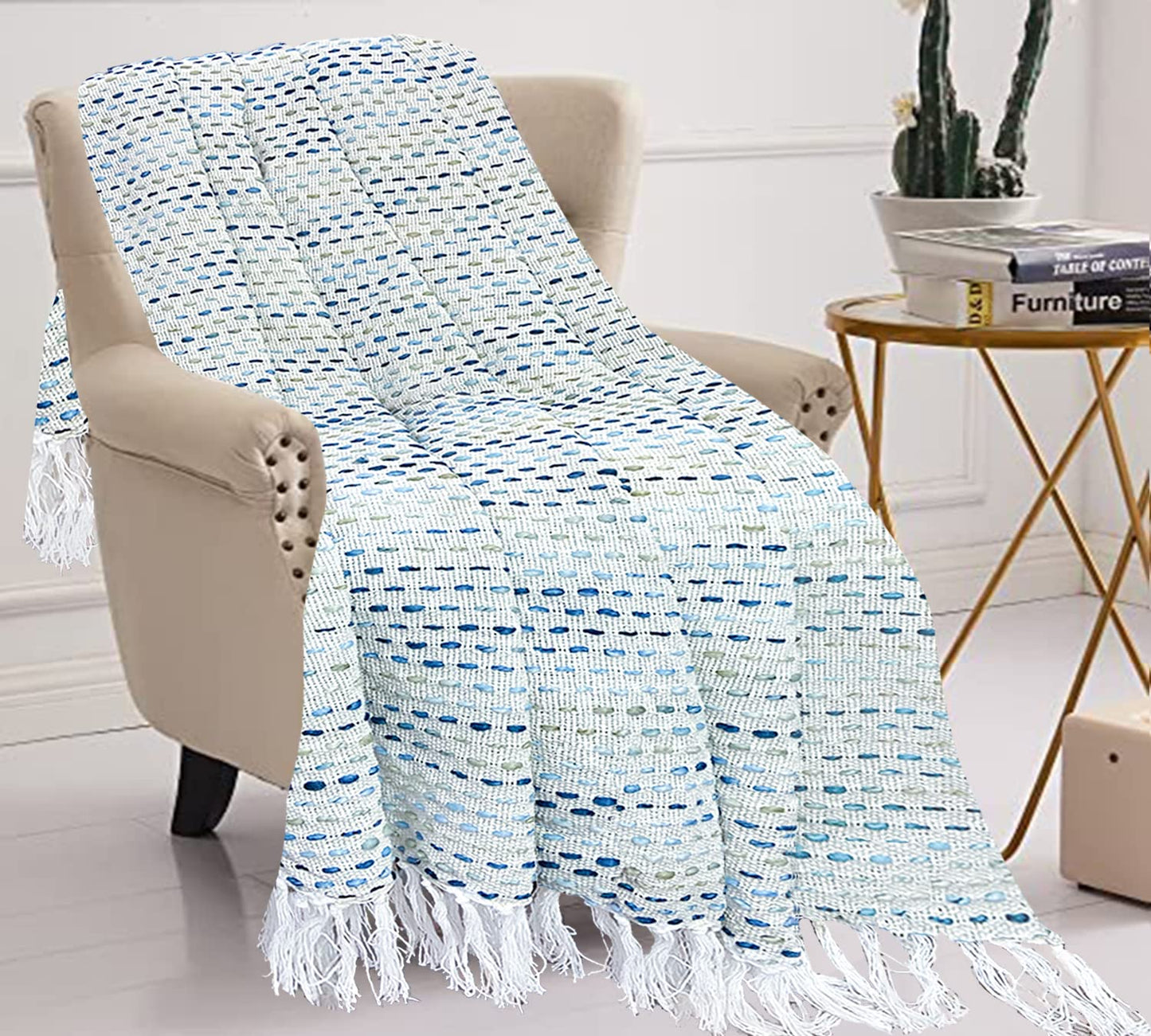 Pure Cotton Teal Blue Sofa Throw - Pack of 2