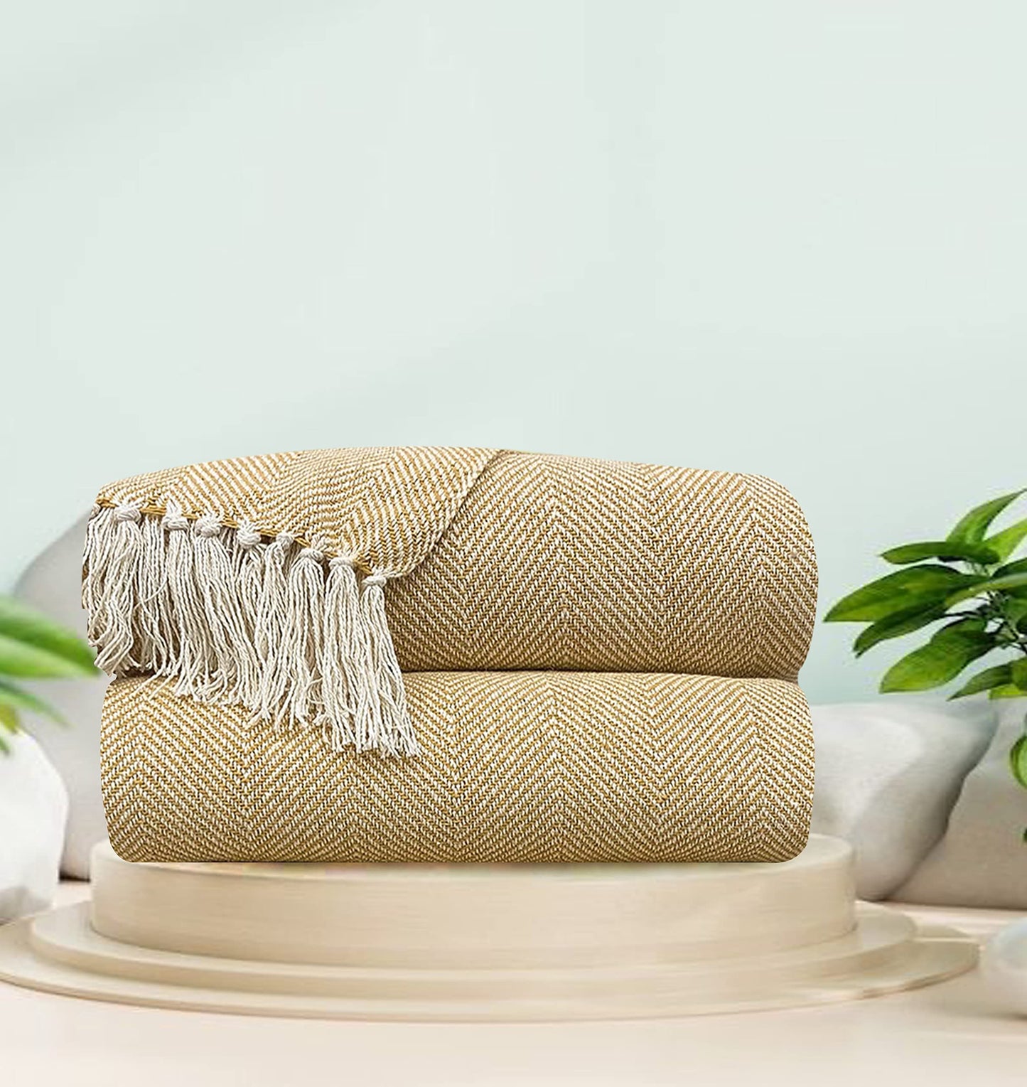 Pure Cotton Yellow Sofa Throw - Pack of 2
