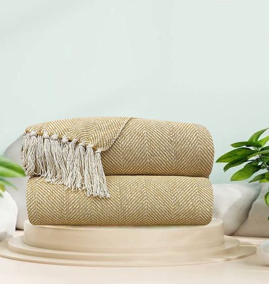 Pure Cotton Yellow Sofa Throw - Pack of 2