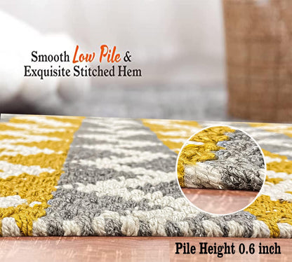 Yellow & Grey Cotton Floor Rug