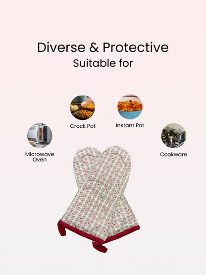 White & Red Oven Glove - 6X12 Inches