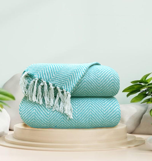 Pure Cotton Sky Blue Sofa Throw - Pack of 2