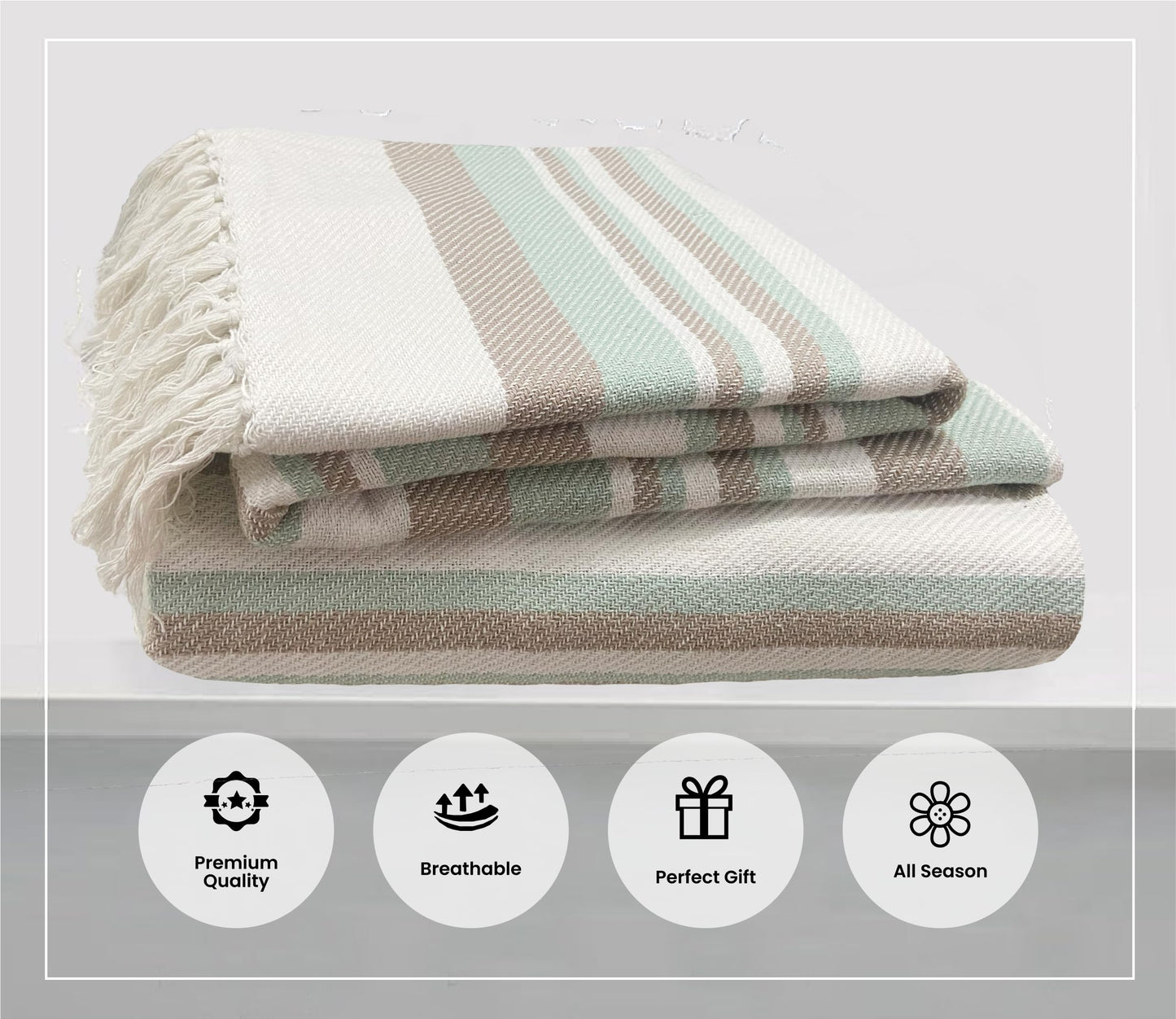 Pure Cotton Cream & Blue Sofa Throw