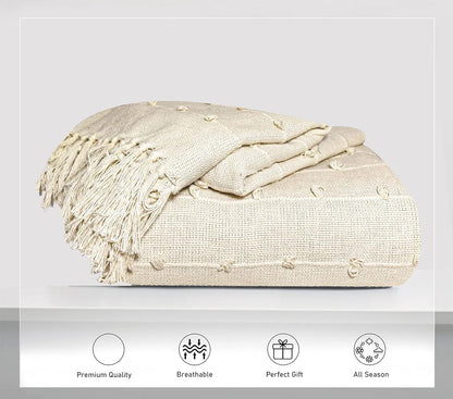 Pure Cotton Beige Sofa Throw & Cushion Cover