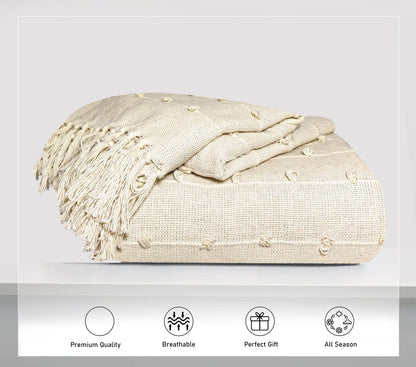 Pure Cotton Beige & Grey Sofa Throw - Pack of 2