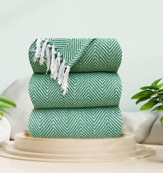 Pure Cotton Green Sofa Throw - Pack of 3