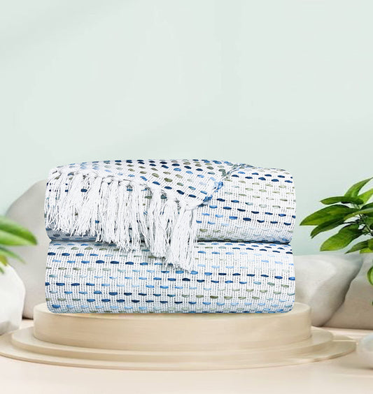 Pure Cotton Teal Blue Sofa Throw - Pack of 2