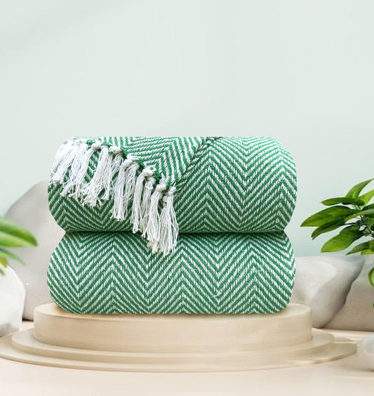Pure Cotton  Green Sofa Throw - Pack of 2