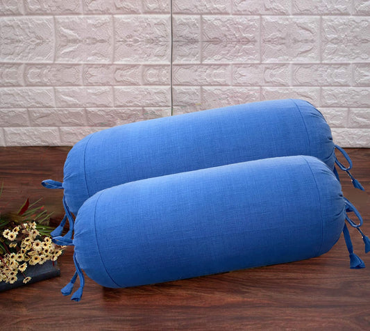 Navy Blue Cotton Bolster Cover (Pack of 2)
