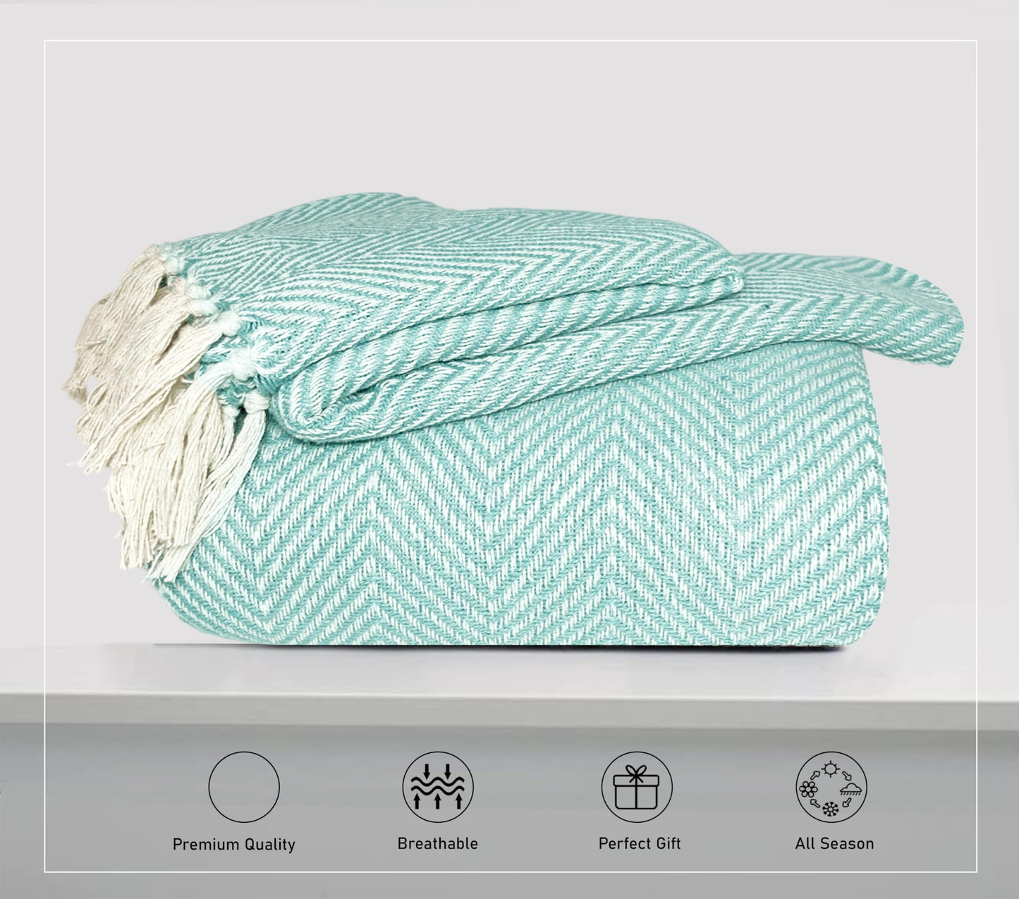 Pure Cotton Sky Blue Sofa Throw - Pack of 2