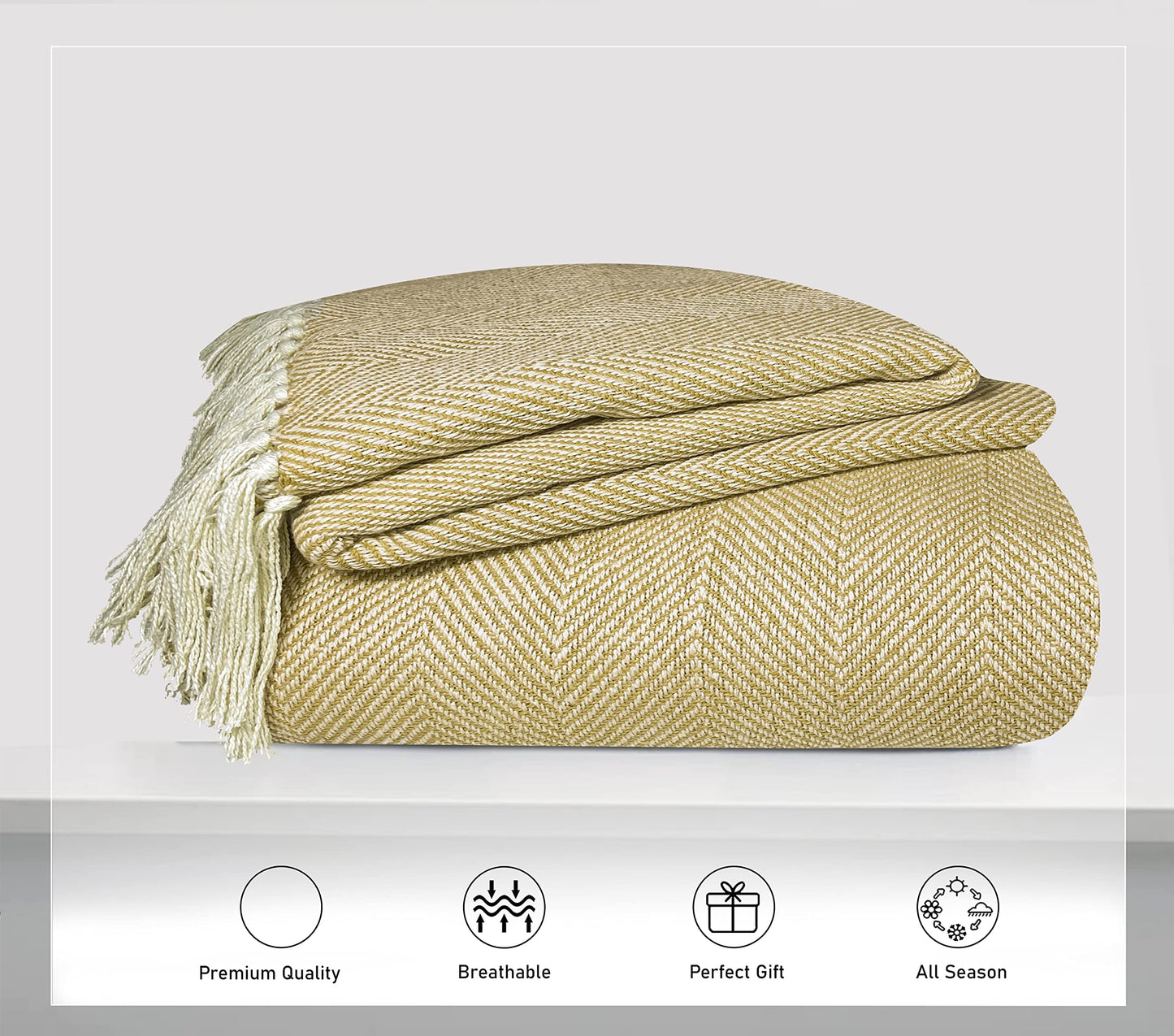 Pure Cotton Yellow Sofa Throw - Pack of 2