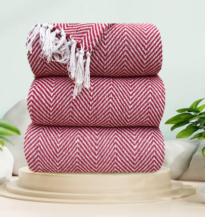 Pure Cotton Red Sofa Throw - Pack of 3