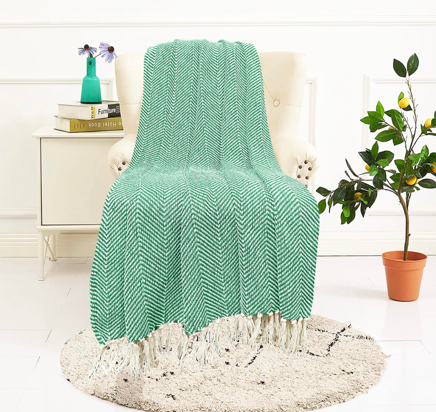 Pure Cotton  Green Sofa Throw - Pack of 2