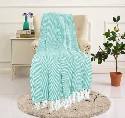 Pure Cotton Sky Blue Sofa Throw - Pack of 3