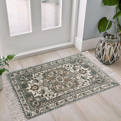 Aegean Green Braided Cotton & Jute Printed Carpet